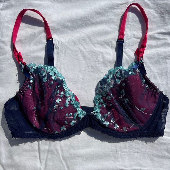 Aubade Embroidered Demi Bra in Blue and Pink, 34C - Picture 5 of 13
